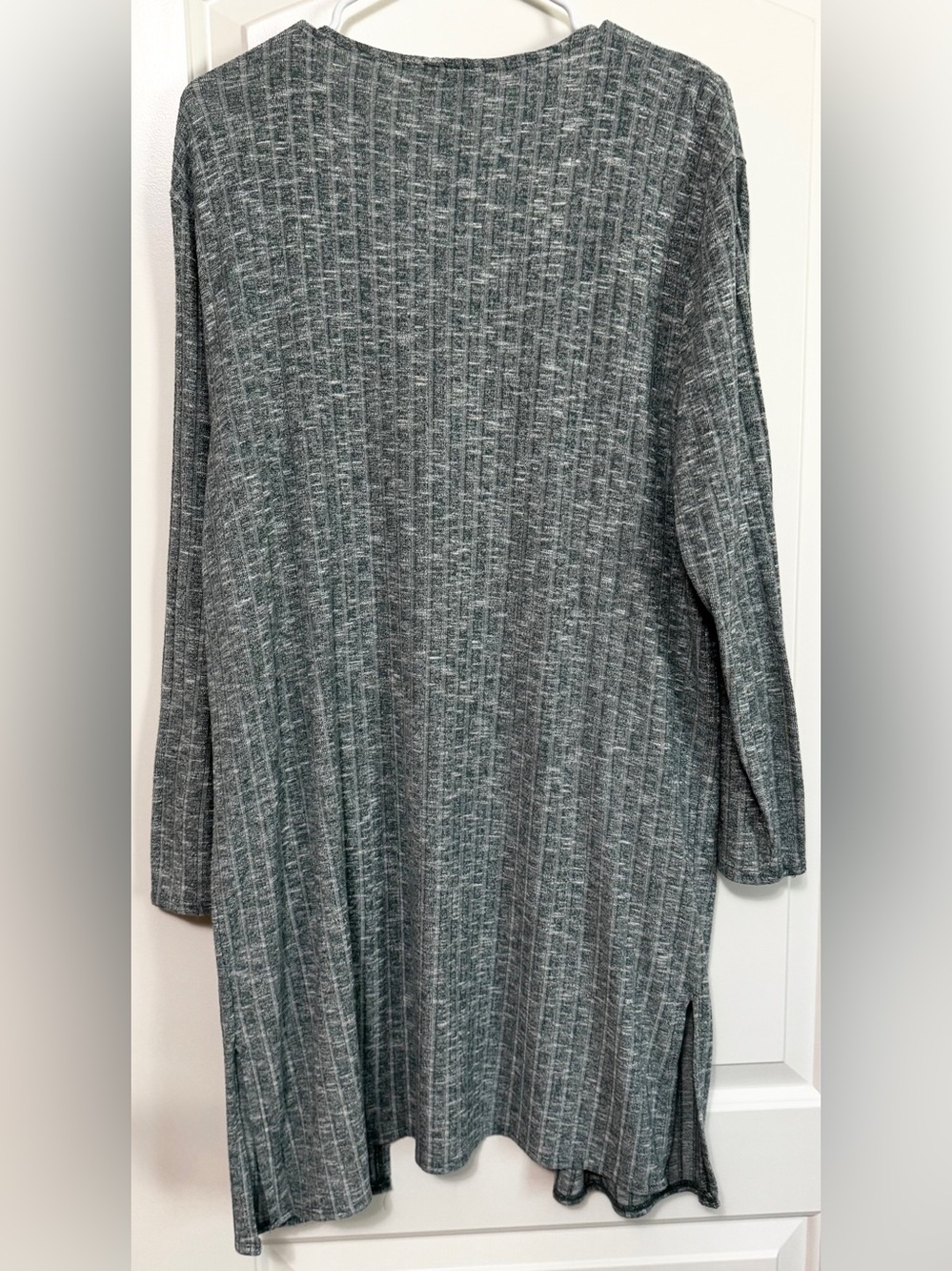 Nine West Long Open Front Ribbed Marled Sage Green Cardigan Sweater Pockets Size - Picture 4 of 9